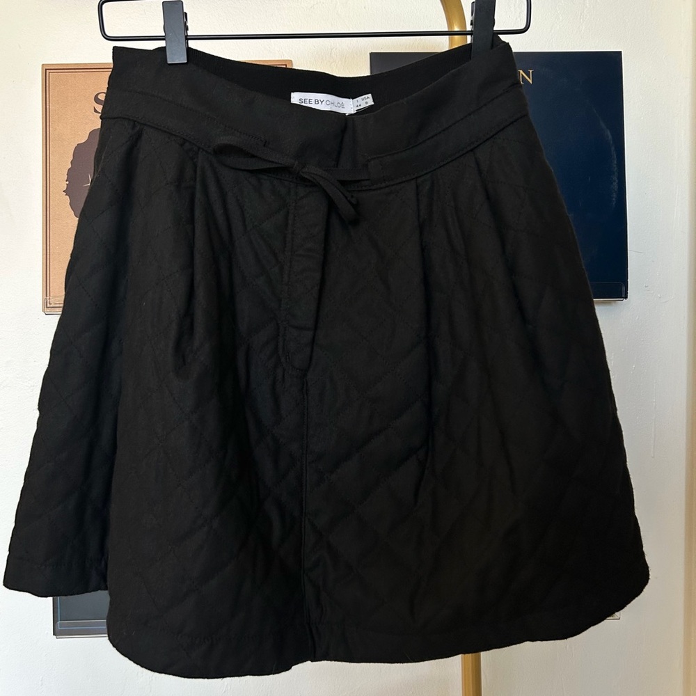 SEE by Chloé Black Quilted Tie-Waist Skirt